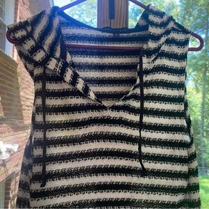 Sanctuary Black/White Knit Hooded Tank - Size Large